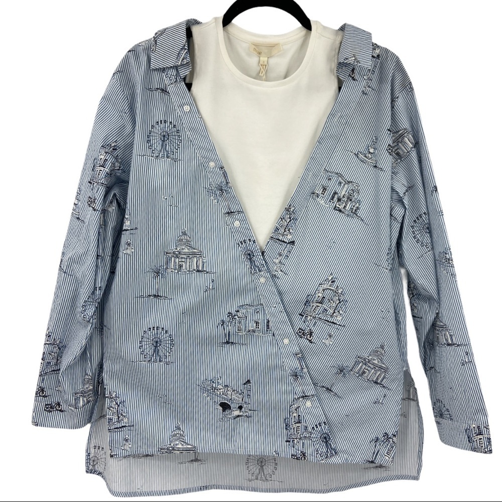 Maje Asymmetrical Blouse size 3 US XL NWT $265 Blue Mixed Media 🎉HP
